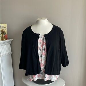 Chic Black Cardigan with Patterned Top
